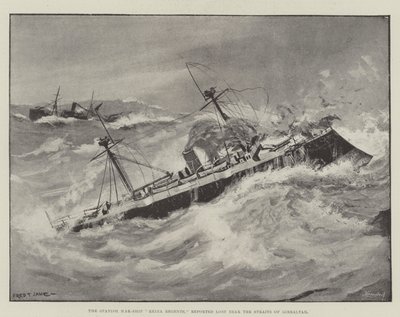 La nave da guerra spagnola, Reina Regente, riportata persa vicino allo Stretto di Gibilterra da Fred T. Jane