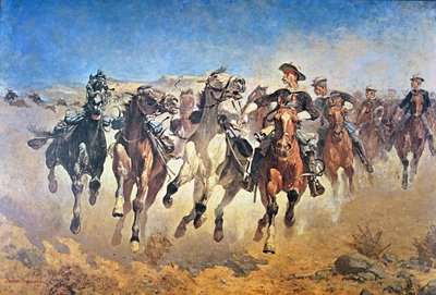 Smontati: i 4º cavalieri in movimento, originariamente dipinto nel 1890 da Frederic (after) Remington