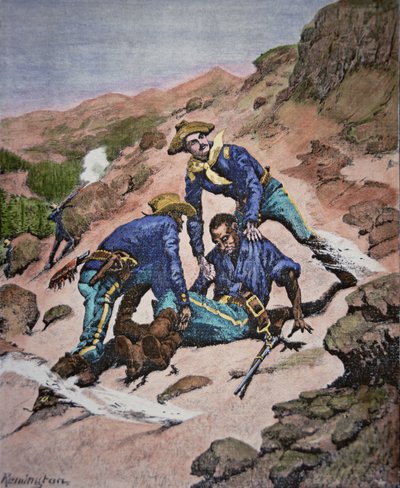 Il salvataggio del caporale Scott durante la campagna di Geronimo del 1886 da Frederic (after) Remington