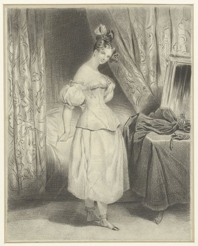 Giovane donna in camera da letto, slacciando il corsetto da Frederic Bouchot
