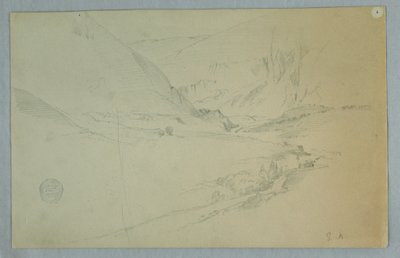 Disegno, Valle montana andina con ruscello tortuoso, Colombia o Ecuador, 1857 da Frederic Edwin Church