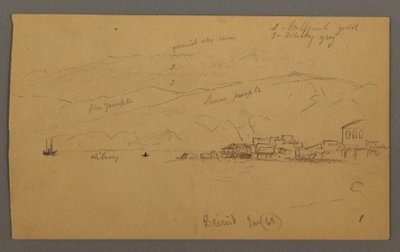 Disegno, baia con case, montagne alle spalle, gennaio 1868 da Frederic Edwin Church