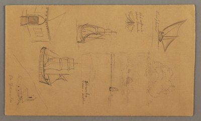 Disegno, Studi di barche, Studio di nuvole, Due edifici, forse 1868 da Frederic Edwin Church