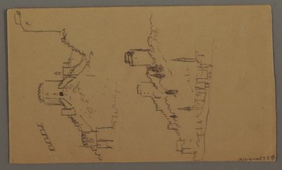 Disegno, Studi di barche, Studio di nuvole, Due edifici, forse 1868 da Frederic Edwin Church