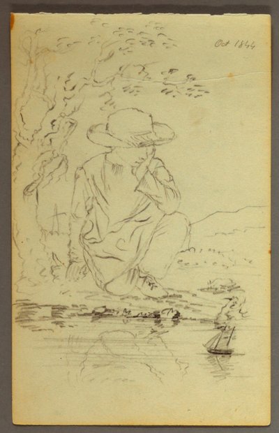 Disegno, Ragazzo inginocchiato accanto a un albero, 1844 da Frederic Edwin Church