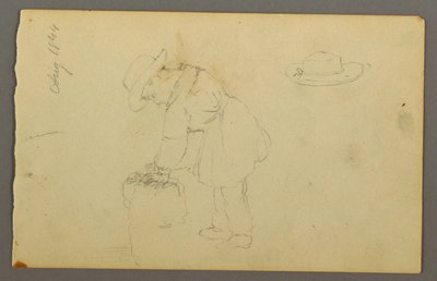 Disegno, ragazzo appoggiato a un sacco, cappello, 1844 da Frederic Edwin Church