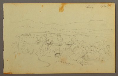 Disegno, ampia valle con fattorie, 1844 da Frederic Edwin Church
