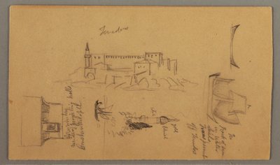 Disegno, Castello, Minareto, Velieri, Casa, maggio 1868 da Frederic Edwin Church