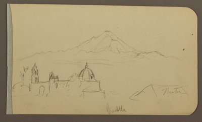 Disegno, Cattedrale, Montagna, Cuautla; verso: Casa, Chiesa, Albero Cuautla, febbraio 1885 da Frederic Edwin Church