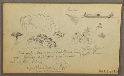 Disegno, chiesa, torri; verso: figure in canoa, schizzi botanici, 1857 da Frederic Edwin Church