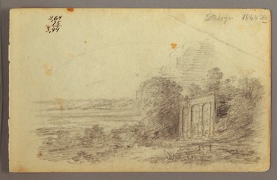 Disegno, rovina classica, alberi, 1844 da Frederic Edwin Church