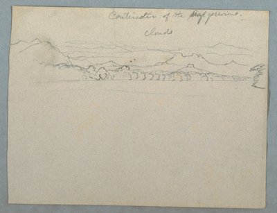 Disegno, Paesaggio montuoso sudamericano coperto di nuvole visto accanto a una baia, parte 2, 1853, probabilmente maggio. da Frederic Edwin Church