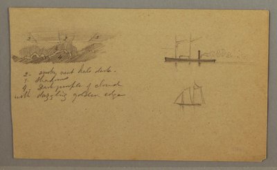 Disegno, studio di nuvola, piroscafo, barca a vela, forse 1865-66 da Frederic Edwin Church