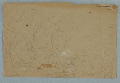 Disegno, Cielo nuvoloso su un paesaggio collinare; verso: Luna piena riflessa in un ruscello, 1845-50 da Frederic Edwin Church