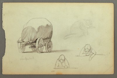 Disegno, Carro coperto, tre studi di donna, forse 1868 da Frederic Edwin Church