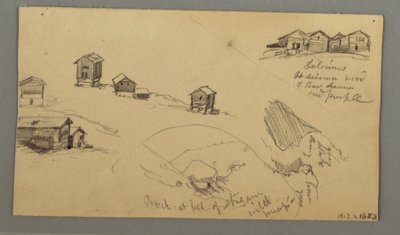 Disegno, dettagli di capanne di montagna, case e una roccia, Alpi Bernesi, Svizzera, 3 settembre 1868 da Frederic Edwin Church