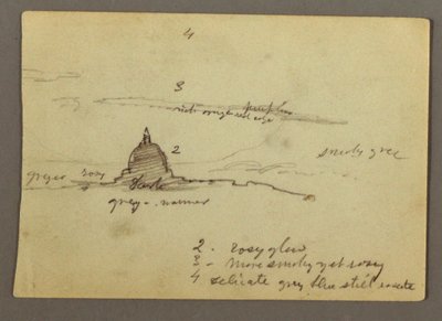 Disegno, Veduta distante della cupola della Basilica di San Pietro, Roma, Italia, gennaio 1869 da Frederic Edwin Church