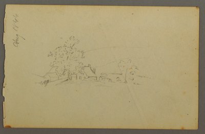 Disegno, edifici agricoli lontani, 1844 da Frederic Edwin Church
