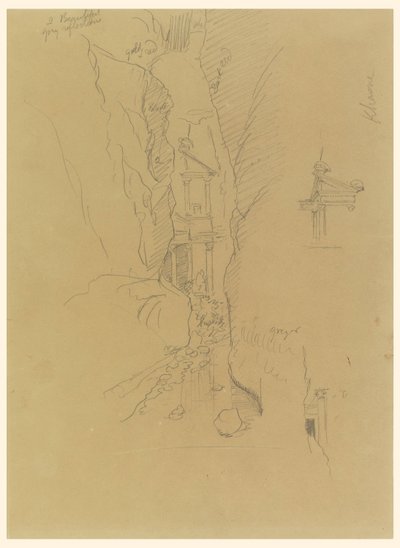 Disegno, El Khasneh dal Sik, Petra, fine febbraio 1868 da Frederic Edwin Church