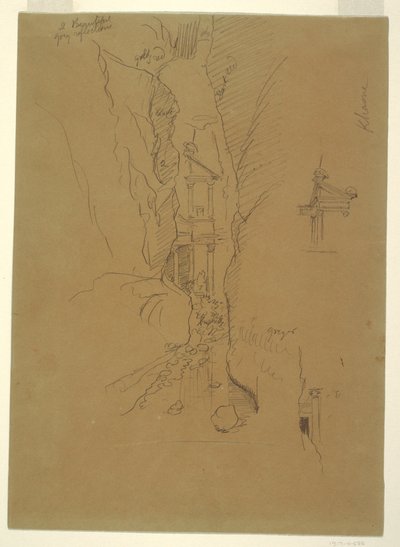 Disegno, El Khasneh dal Sik, Petra, fine febbraio 1868 da Frederic Edwin Church