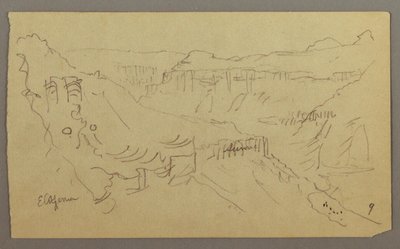 Disegno, Valle di El Yemen, Arabia: Veduta di una valle tortuosa con una carovana, 20 febbraio 1868 da Frederic Edwin Church