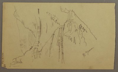 Disegno, Valle di El Yemen, Arabia: Veduta di una valle tortuosa con una carovana, 20 febbraio 1868 da Frederic Edwin Church