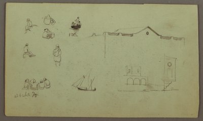 Disegno, studi di figure, barca a vela, studi architettonici, forse 1868 da Frederic Edwin Church