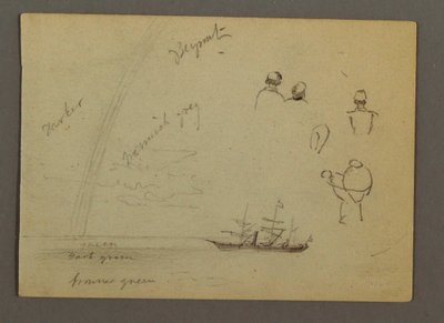 Disegno, Studi di figure, Veliero, Arcobaleno, forse 1868 da Frederic Edwin Church