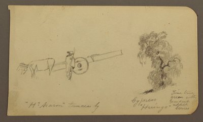 Disegno, Figura e carro a buoi, cipresso; verso: Veduta del lago Cuitzeo, gennaio 1885 da Frederic Edwin Church