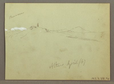 Disegno, Gregge di pecore e pastore, catene montuose innevate, aprile 1869 da Frederic Edwin Church