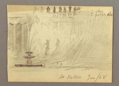 Disegno, Fontana in piazza della Basilica di San Pietro, Roma, Italia, gennaio 1868 da Frederic Edwin Church
