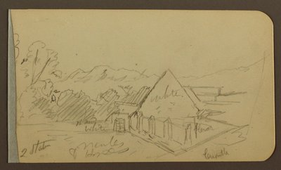 Disegno, giardino, casa, Cuautla; verso: chiesa, fienile, Cuautla, febbraio 1885 da Frederic Edwin Church