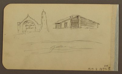 Disegno, giardino, casa, Cuautla; verso: chiesa, fienile, Cuautla, febbraio 1885 da Frederic Edwin Church