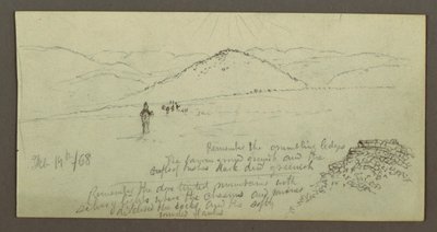 Disegno, cumulo di pietre, pianura e montagne, Sole, 19 febbraio 1868 da Frederic Edwin Church