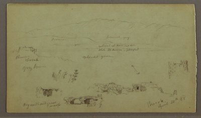 Disegno, catena di colline attraverso la pianura, rovine, 28 aprile 1868 da Frederic Edwin Church