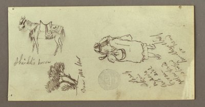 Disegno, cavallo, figura di spalle, alberi, forse 1868 da Frederic Edwin Church