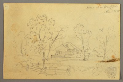 Disegno, Casa nel bosco presso un ruscello, aprile 1845 da Frederic Edwin Church