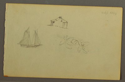 Disegno, Casa, barca a vela, pianta, settembre 1844 da Frederic Edwin Church