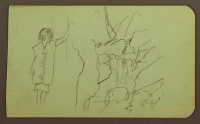 Disegno, Paesaggio, Figura; verso: Alberi, Ponte, Piante, 1883 da Frederic Edwin Church