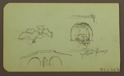 Disegno, Paesaggio, Figura; verso: Alberi, Ponte, Piante, 1883 da Frederic Edwin Church