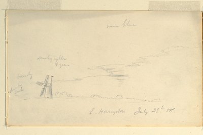Disegno, Paesaggio con mulino a vento, 29 luglio 1858 da Frederic Edwin Church