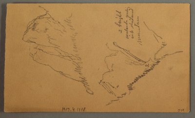 Disegno, Uomo in barca, Picco roccioso sopra i pini, forse 1868 da Frederic Edwin Church