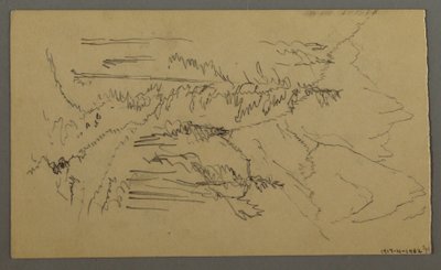 Disegno, Cime di montagna, due figure in una barca a remi, agosto 1868 da Frederic Edwin Church