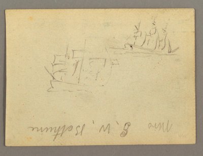 Disegno, nome scritto, velieri, forse 1868 da Frederic Edwin Church