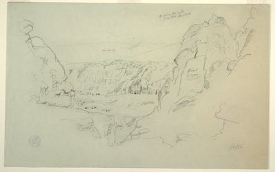 Disegno, Petra, Giordania da ovest, che mostra il palazzo e le tombe corinzie, 26 febbraio 1868 da Frederic Edwin Church