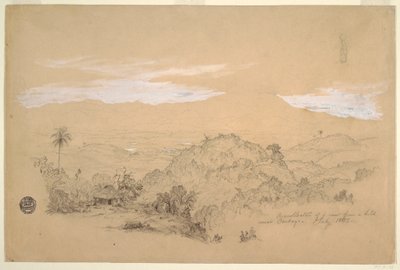 Disegno, Ricordi di una veduta da una collina vicino a Cartago, Colombia, con una donna che porta un vaso d