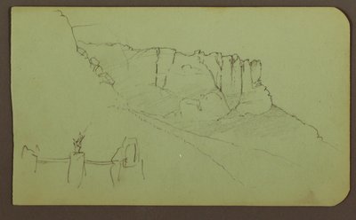 Disegno, parete rocciosa, pilastro; verso: paesaggio montano, figure, 1883 da Frederic Edwin Church