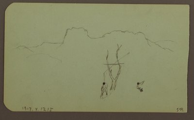 Disegno, parete rocciosa, pilastro; verso: paesaggio montano, figure, 1883 da Frederic Edwin Church
