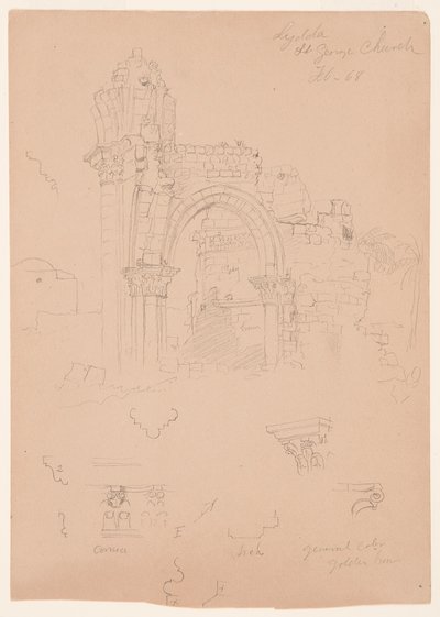 Disegno, Rovine della chiesa di San Giorgio, Lydda [attuale Lod], 7 febbraio 1868 da Frederic Edwin Church