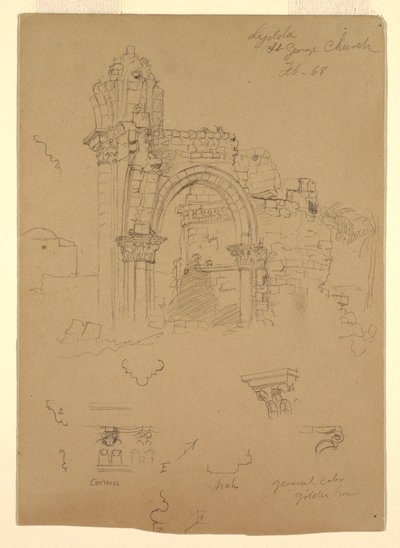 Disegno, Rovine della chiesa di San Giorgio, Lydda [attuale Lod], 7 febbraio 1868 da Frederic Edwin Church